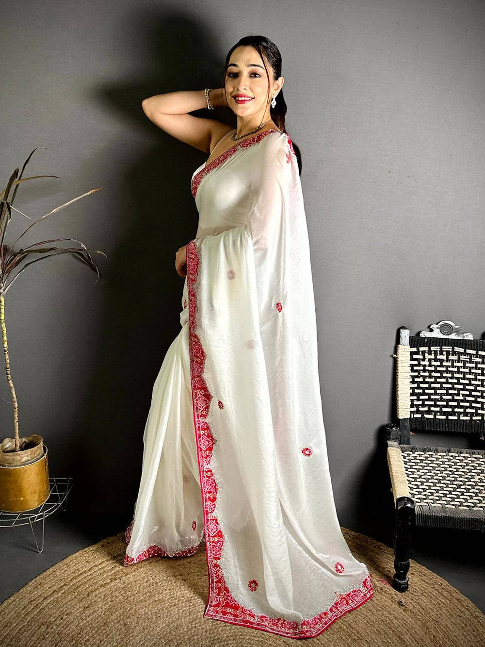 Classic Bandhej Border Chinnon Silk Saree