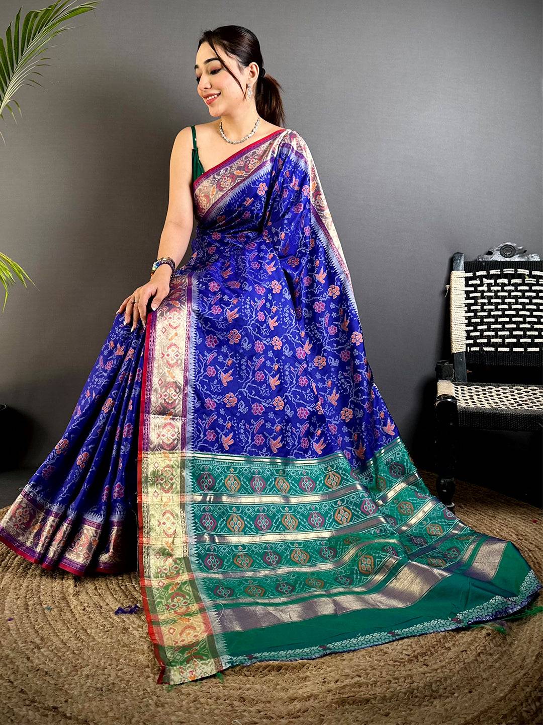Purple Pochampally Double Ikkat Saree