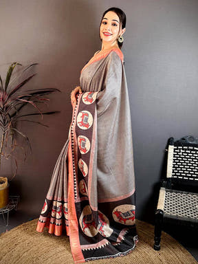 Regal Black Striped Tussar Saree