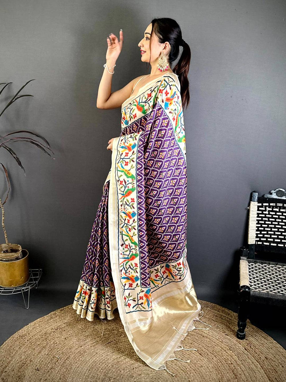 Purple Patola Digital Kanchi Silk Saree