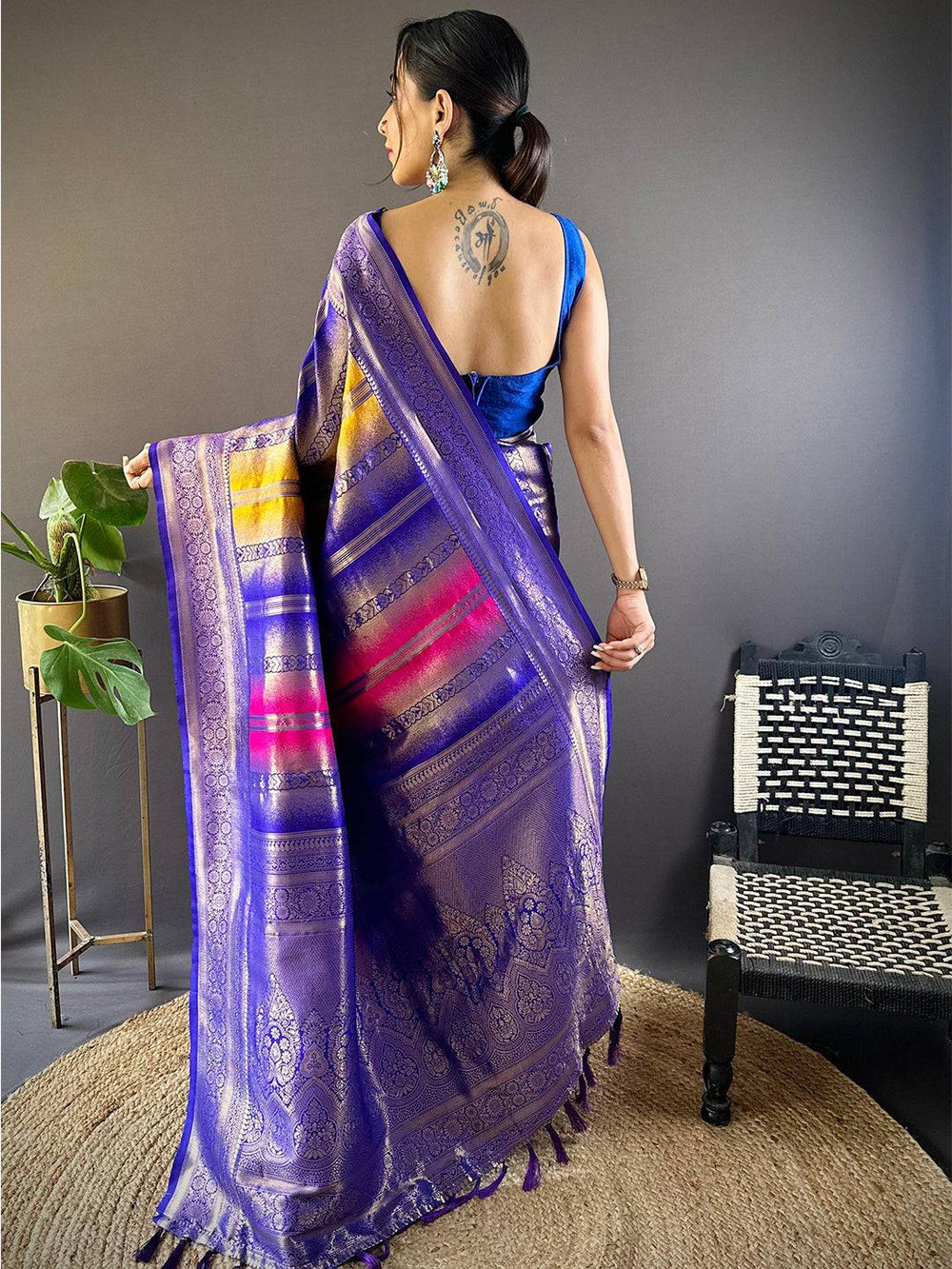 Regal Purple Stripes Banarasi Silk Saree