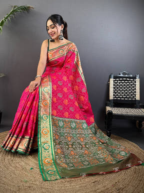 Elegant Pink Pochampally Patola Silk Saree


