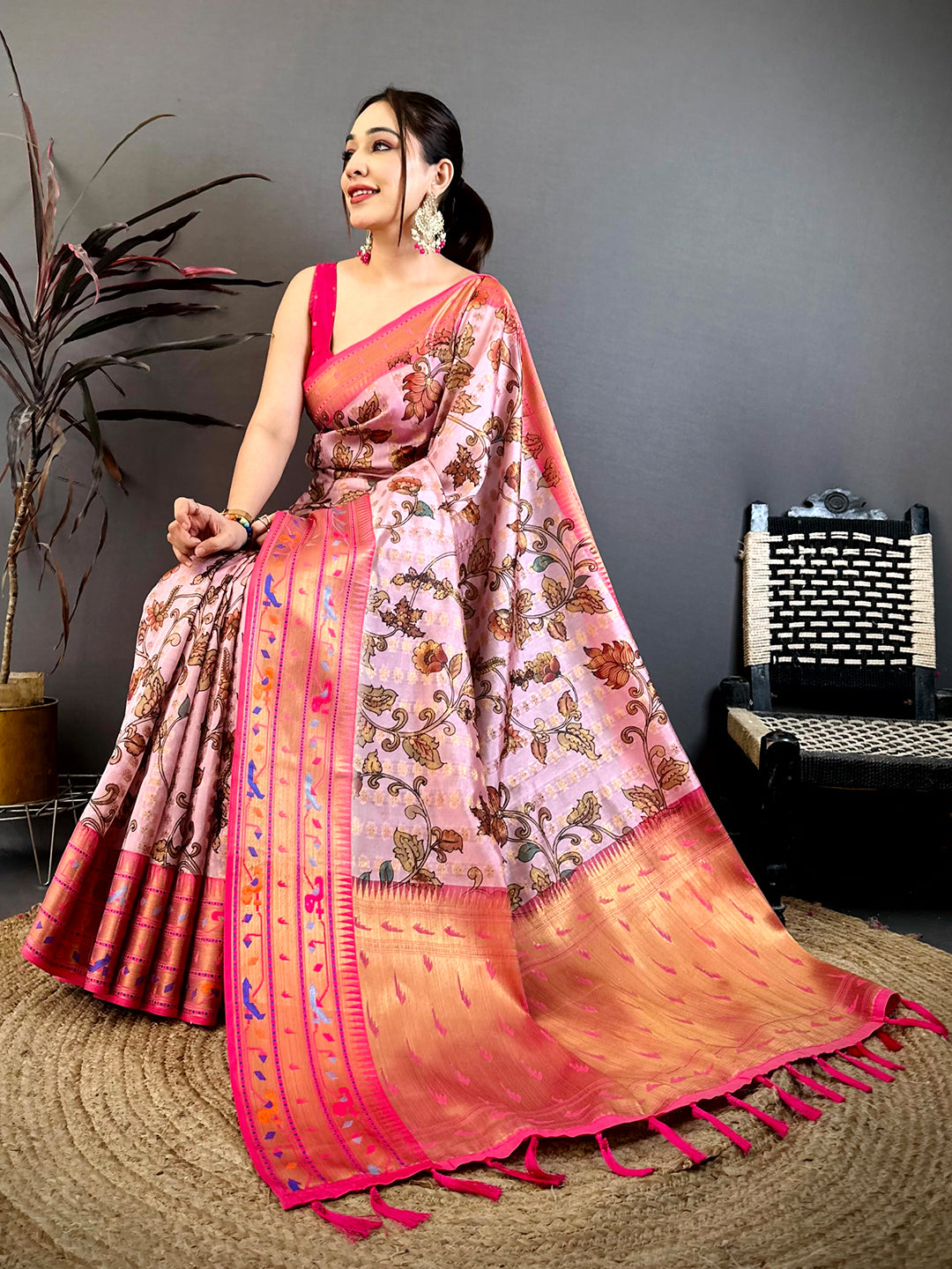 Pink Paithani Border Kora Tissue Saree