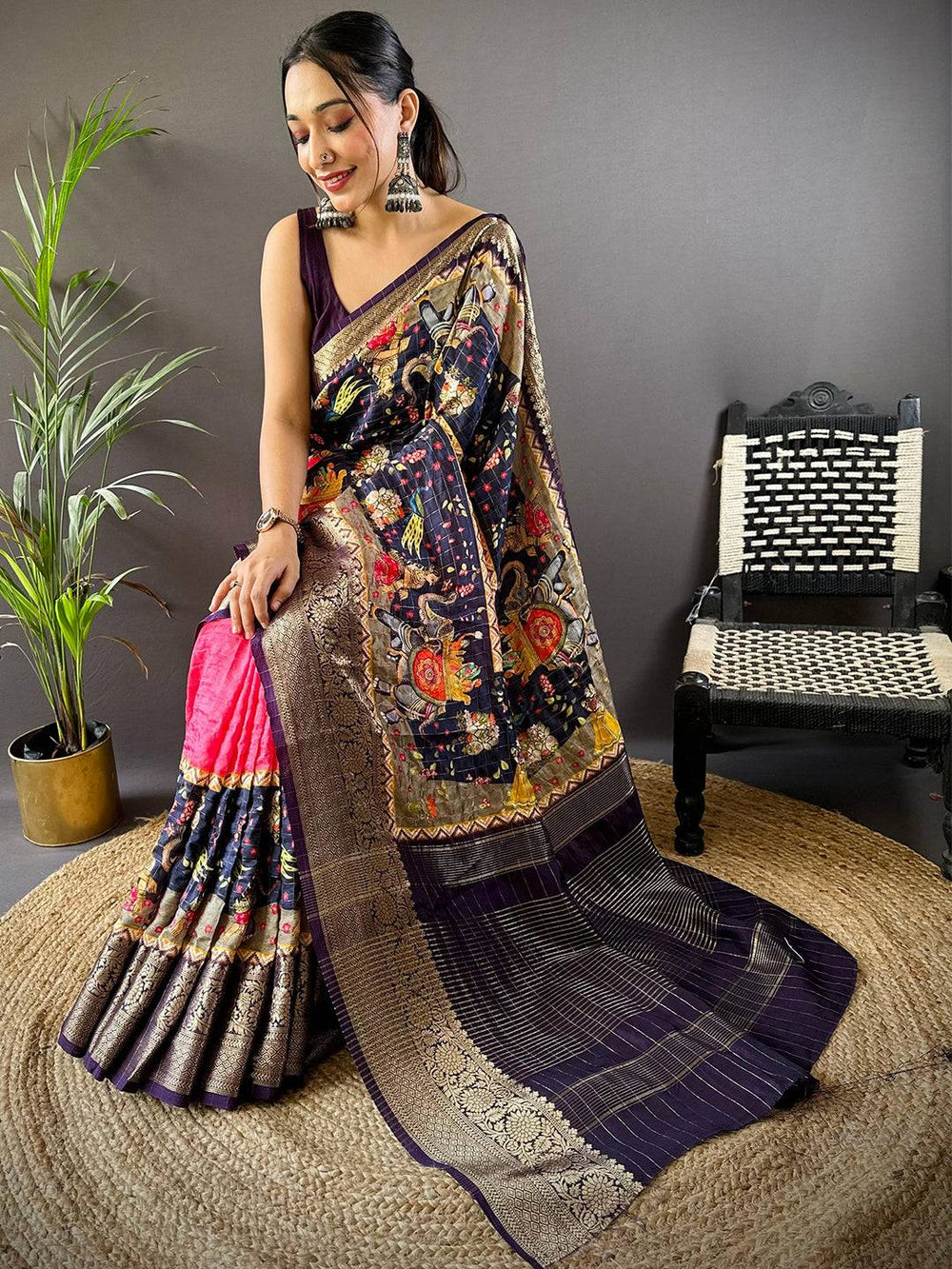 Artful Kalamkari Viscose Dola Silk Saree