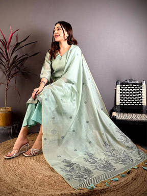 Sage Green Floral Weave Dress