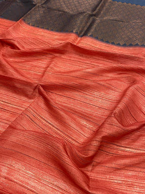 Rust Red Tussar Ghicha Print Saree