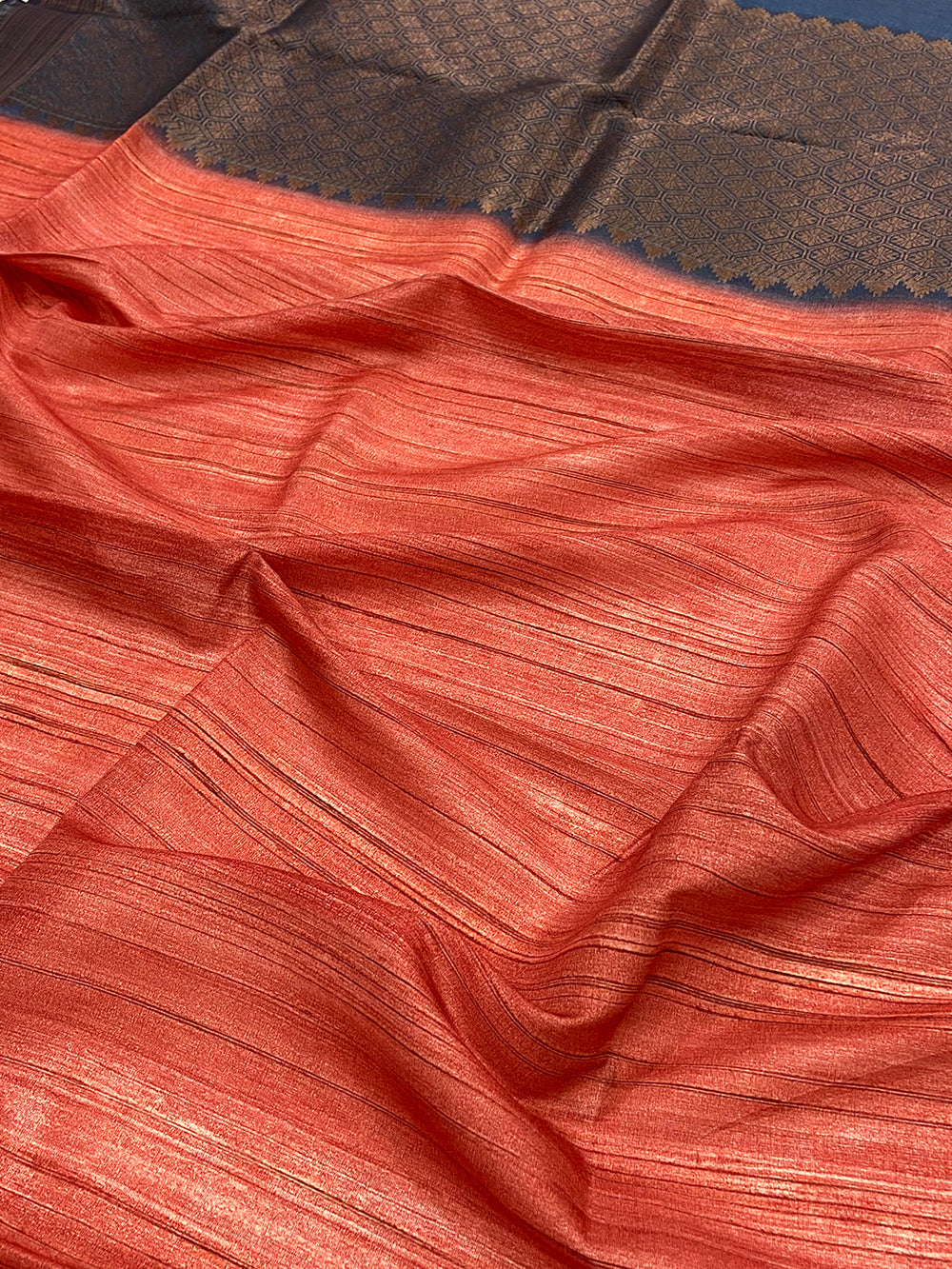 Rust Red Tussar Ghicha Print Saree