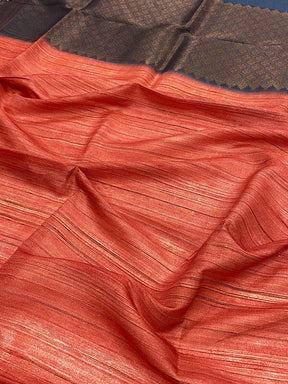 Rust Red Tussar Ghicha Print Saree