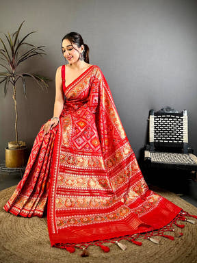 Stylish Red Soft Silk Patola Weaving Saree