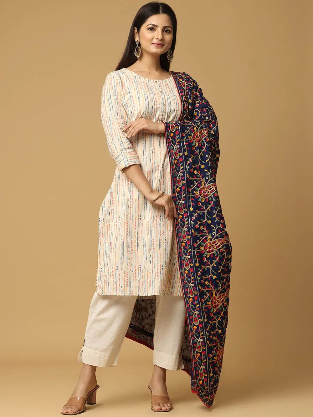 Stylish Navy Chiffon Dupatta showcasing detailed threadwork