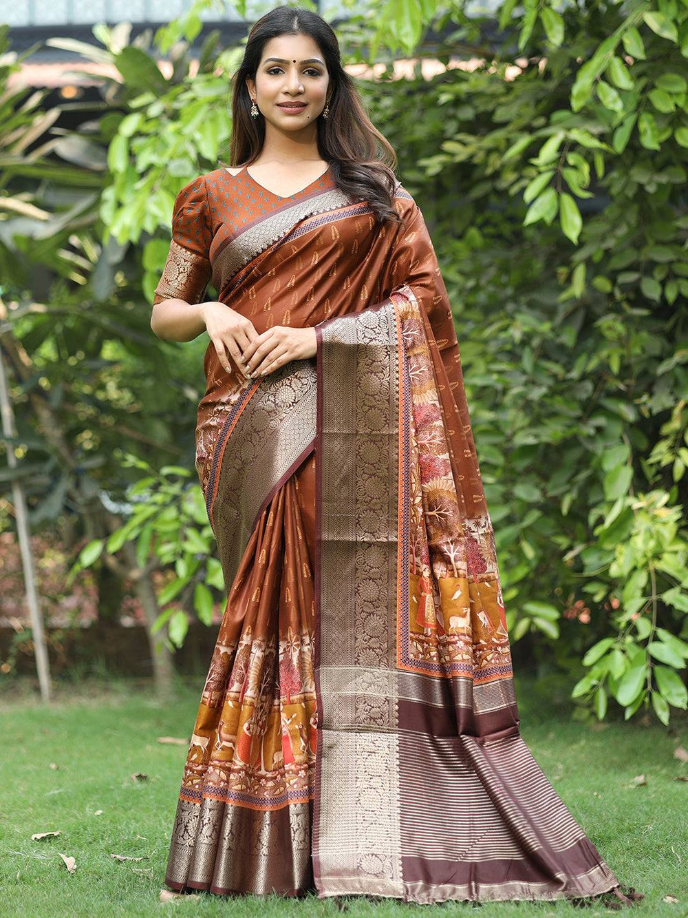  Ajrak Block & Hand Kalamkari Print Pure Viscose Saree 