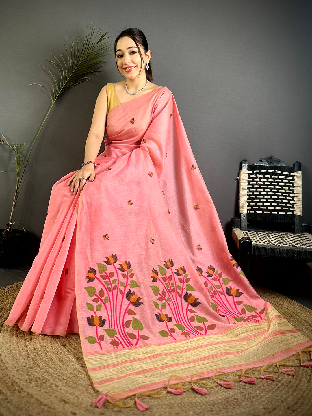 Pink Ghicha Minakari Weave Saree