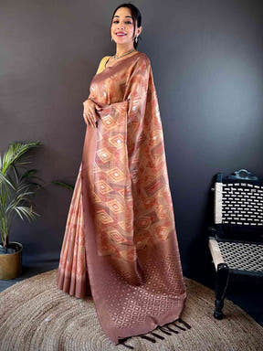 Brown Banarasi Silk Katan Geometric Saree

