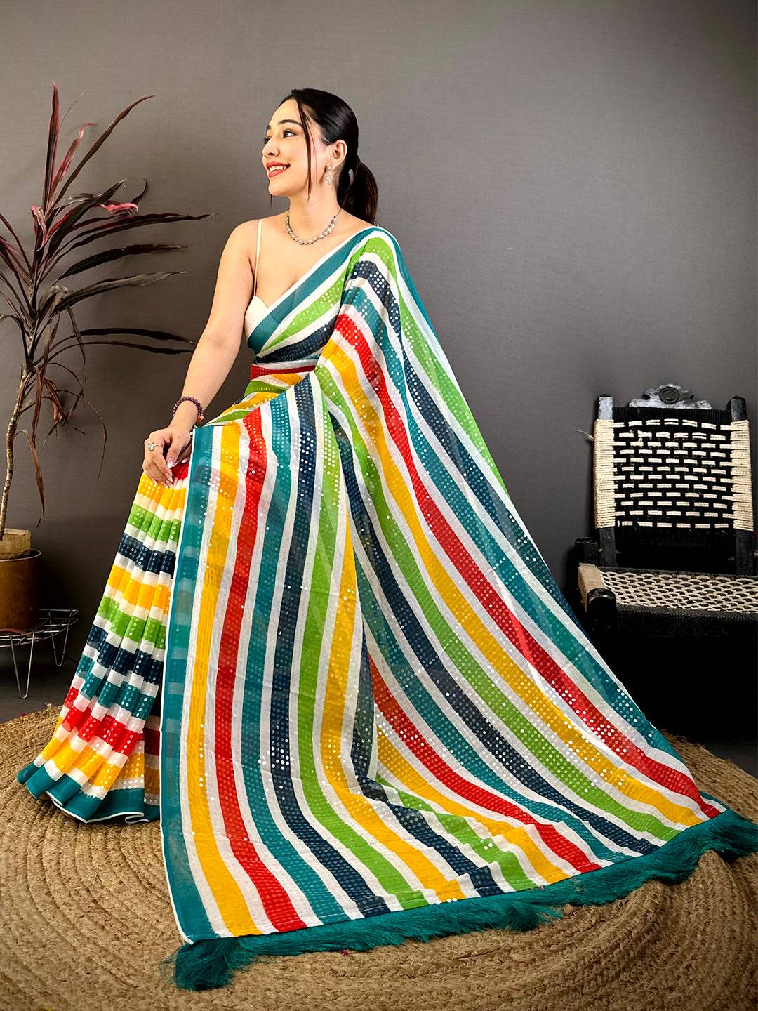 Regal Glitter Sequin Soft Georgette Saree