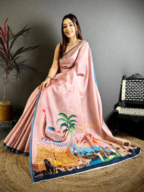 Heritage Kerala Print Tussar Saree