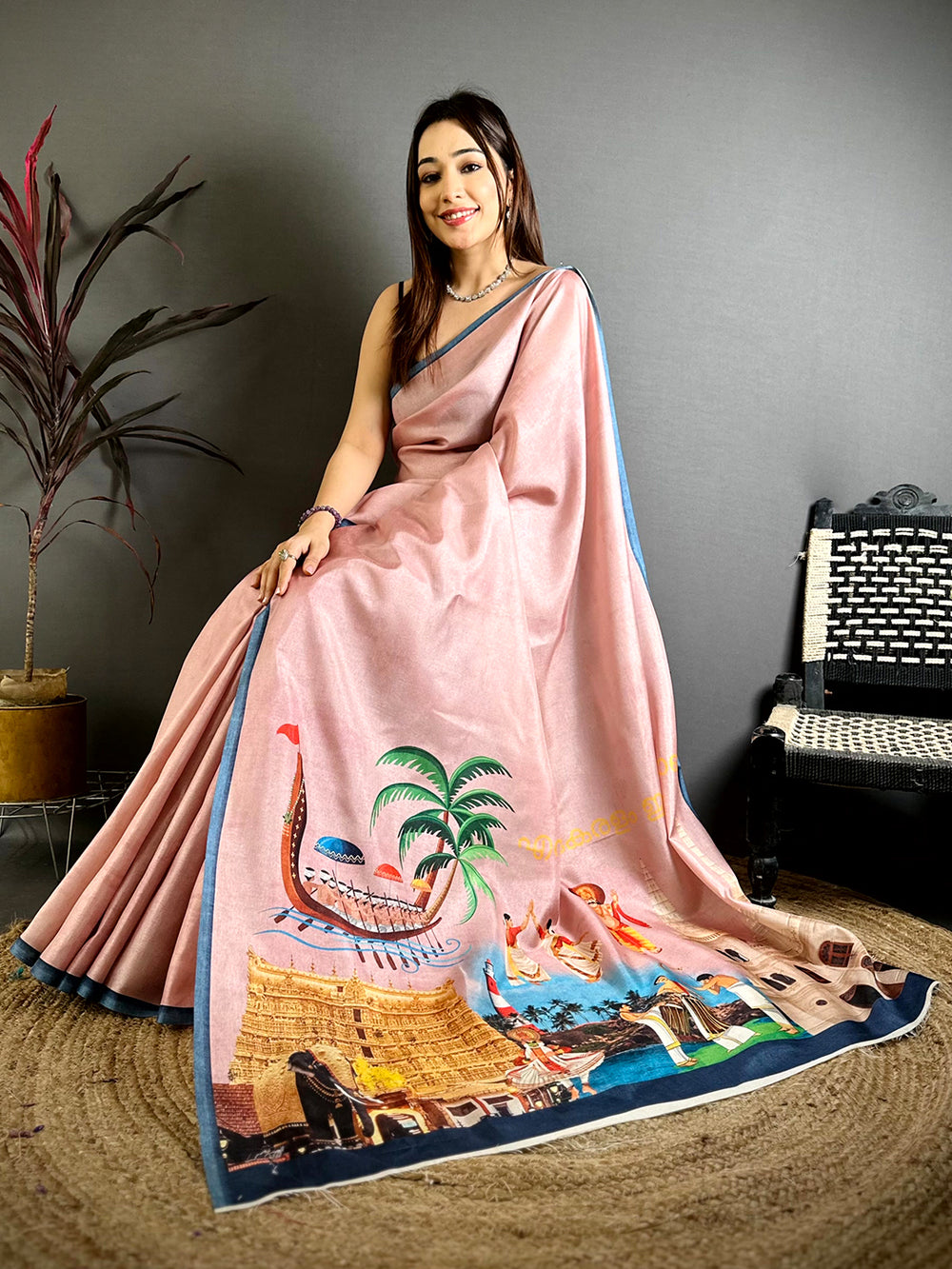 Heritage Kerala Print Tussar Saree