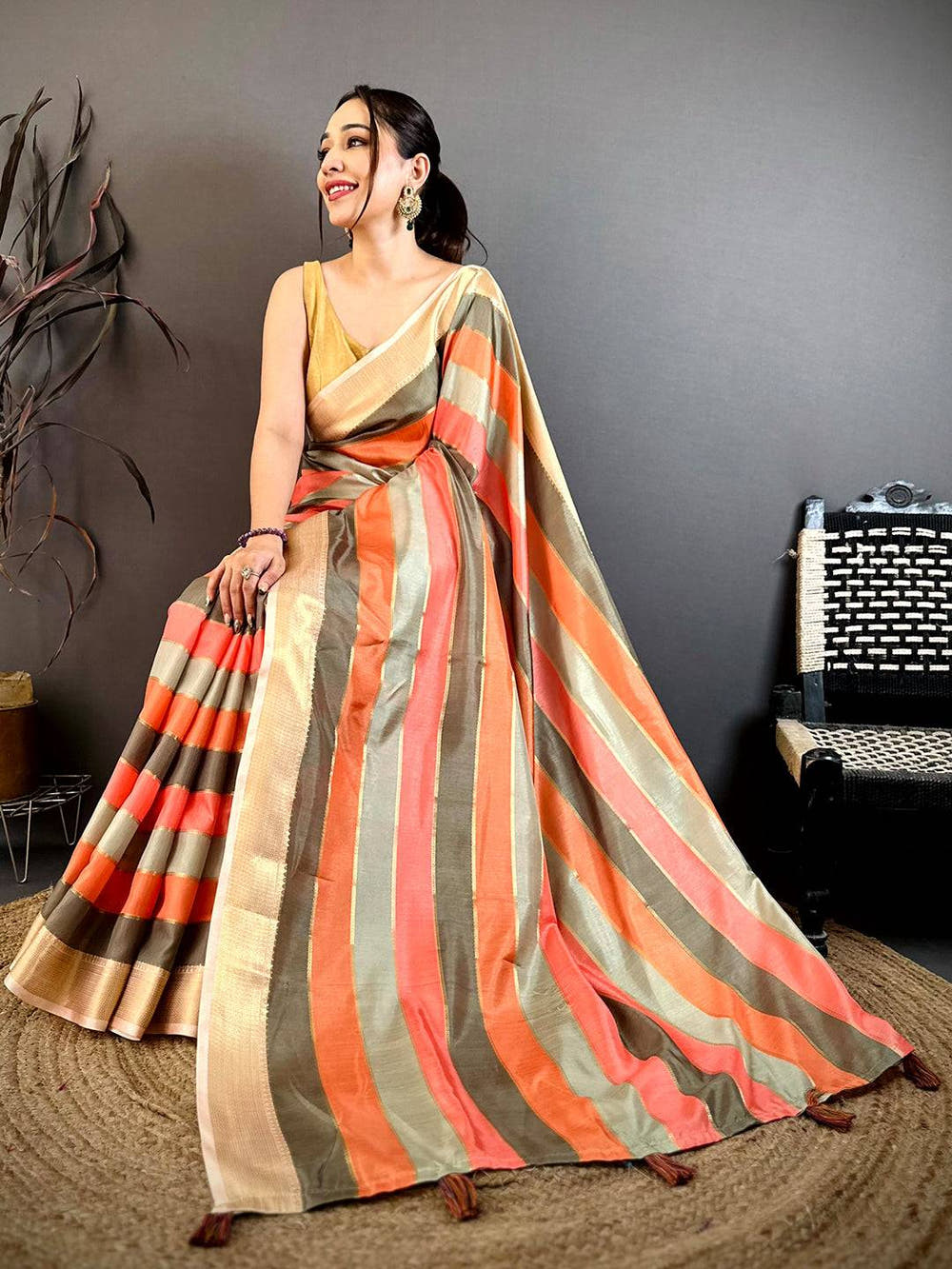 Elegant Tussar Rainbow Digital Print Saree