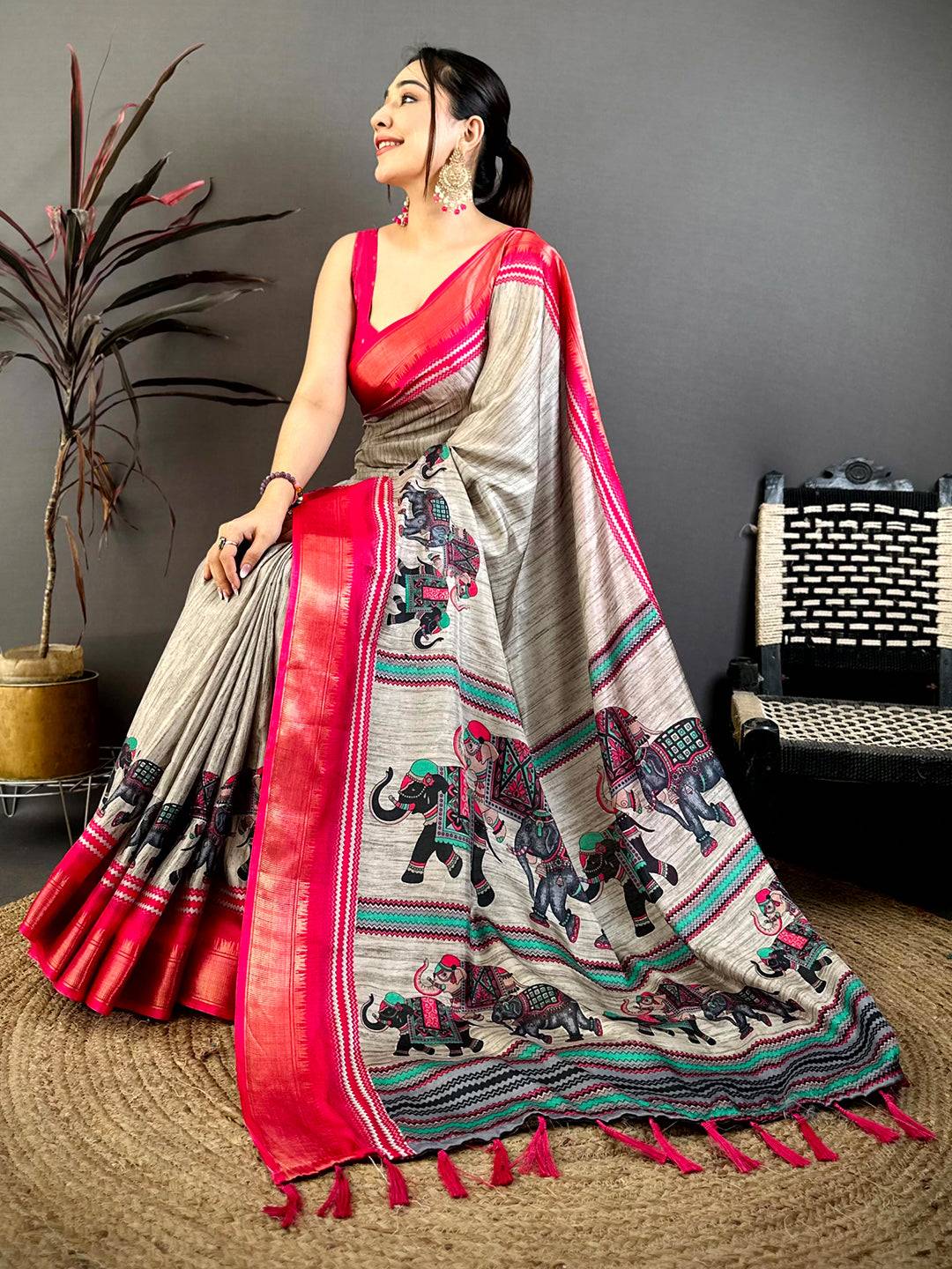 Opulent Block Print Dola Silk Saree