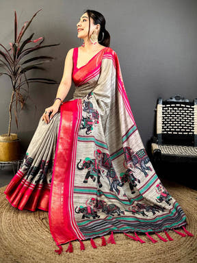 Opulent Block Print Dola Silk Saree