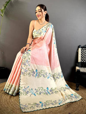 Elegant Tussar Cutwork Digital Saree