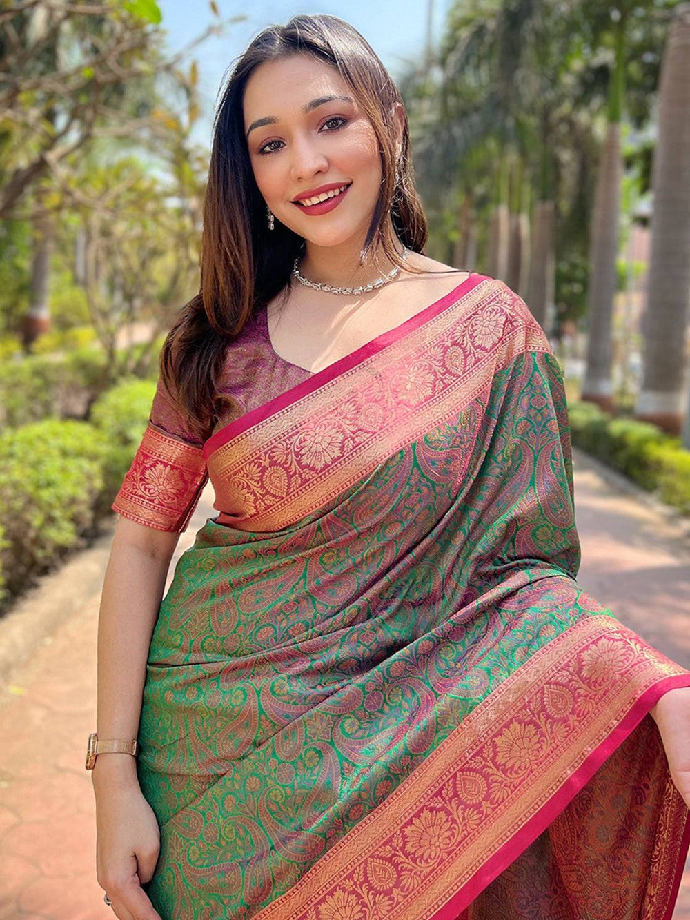 Green Paisley Silk Saree