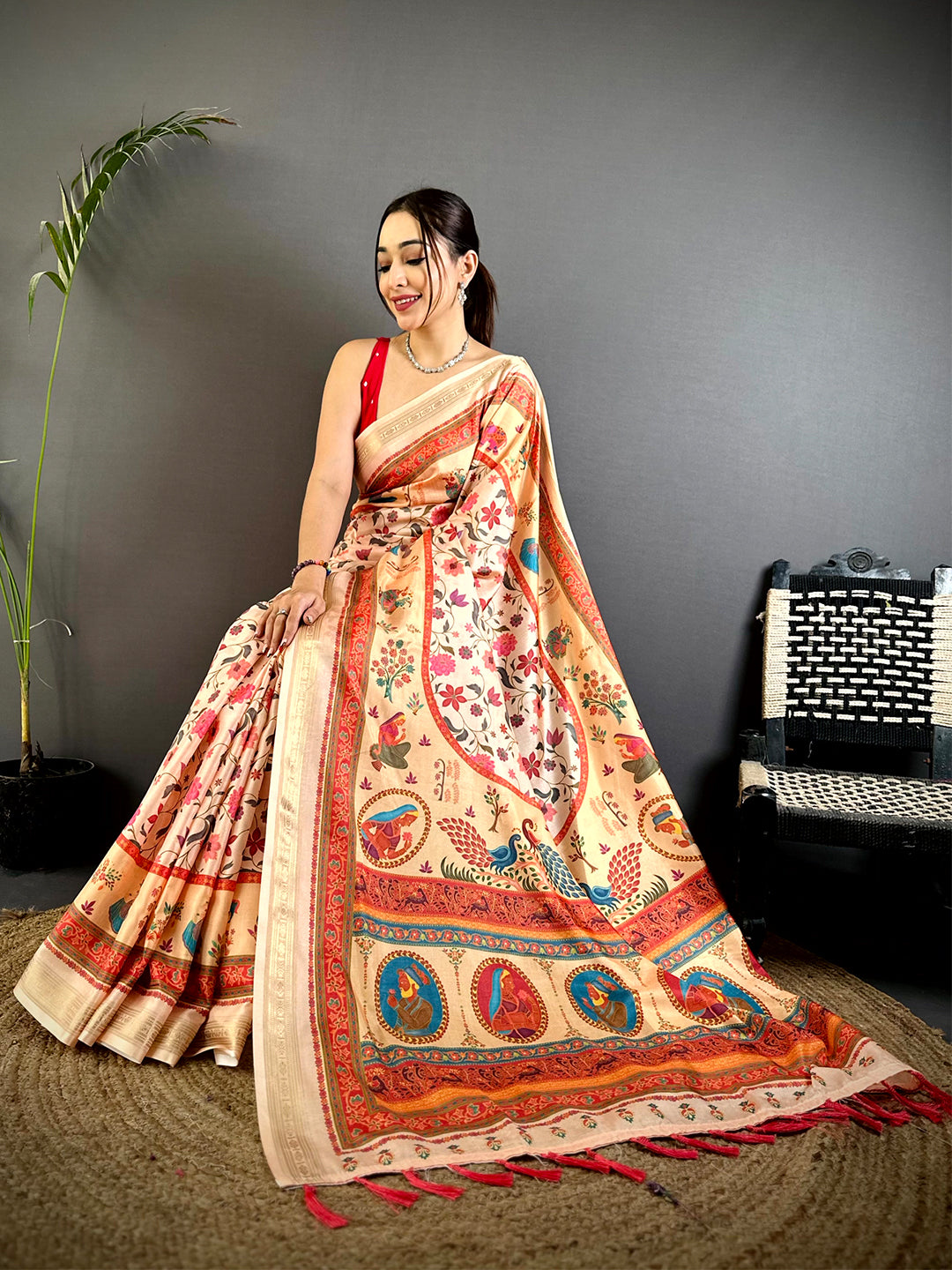 Radiance Kashmiri Print Soft Silk Saree