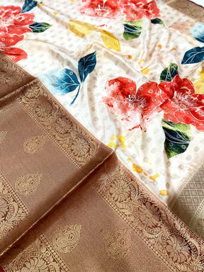 Radiant Floral Fantasy Banarasi Silk Saree