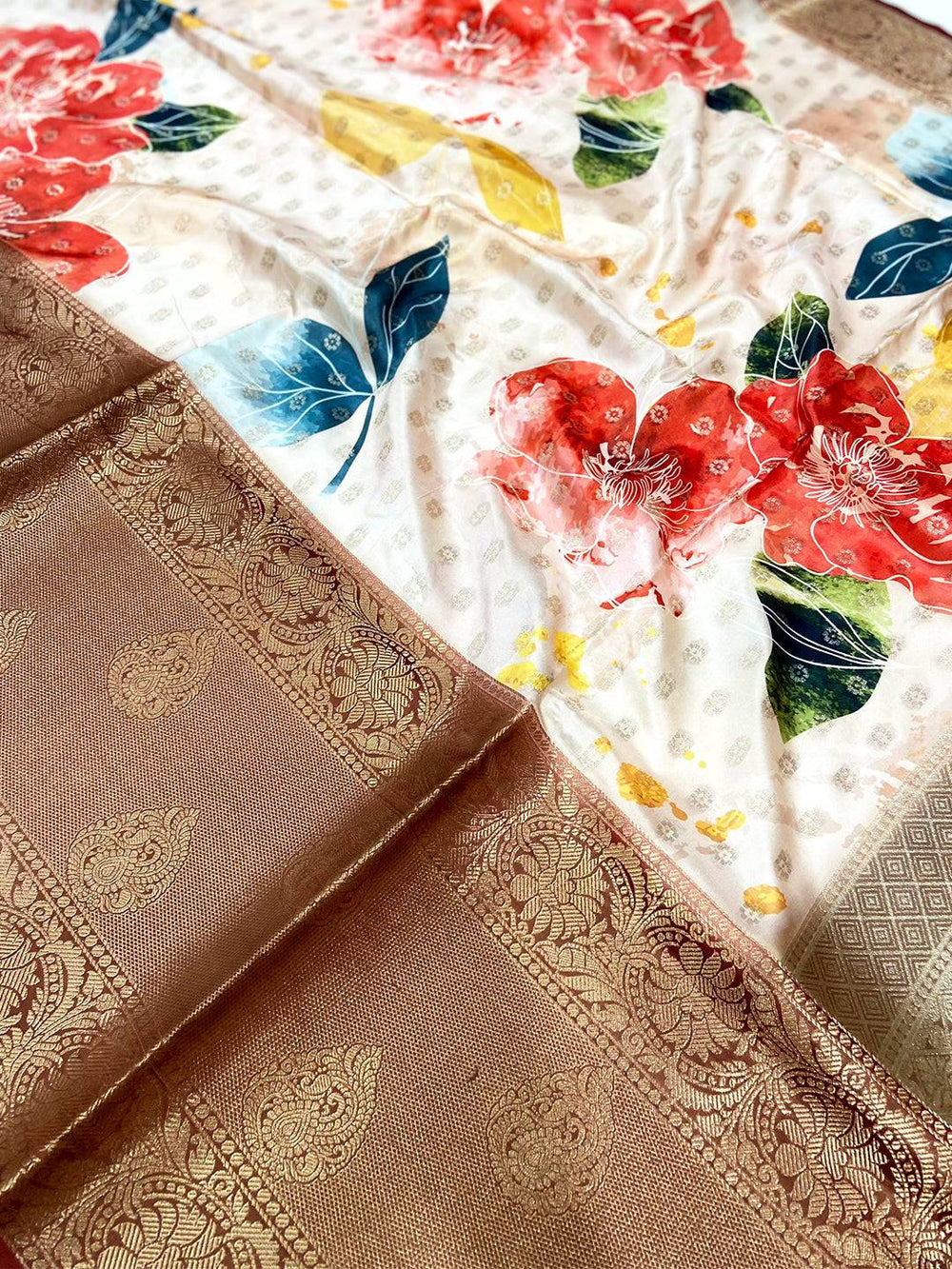 Radiant Floral Fantasy Banarasi Silk Saree
