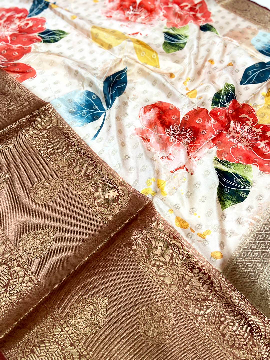 Radiant Floral Fantasy Banarasi Silk Saree