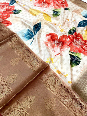 Radiant Floral Fantasy Banarasi Silk Saree