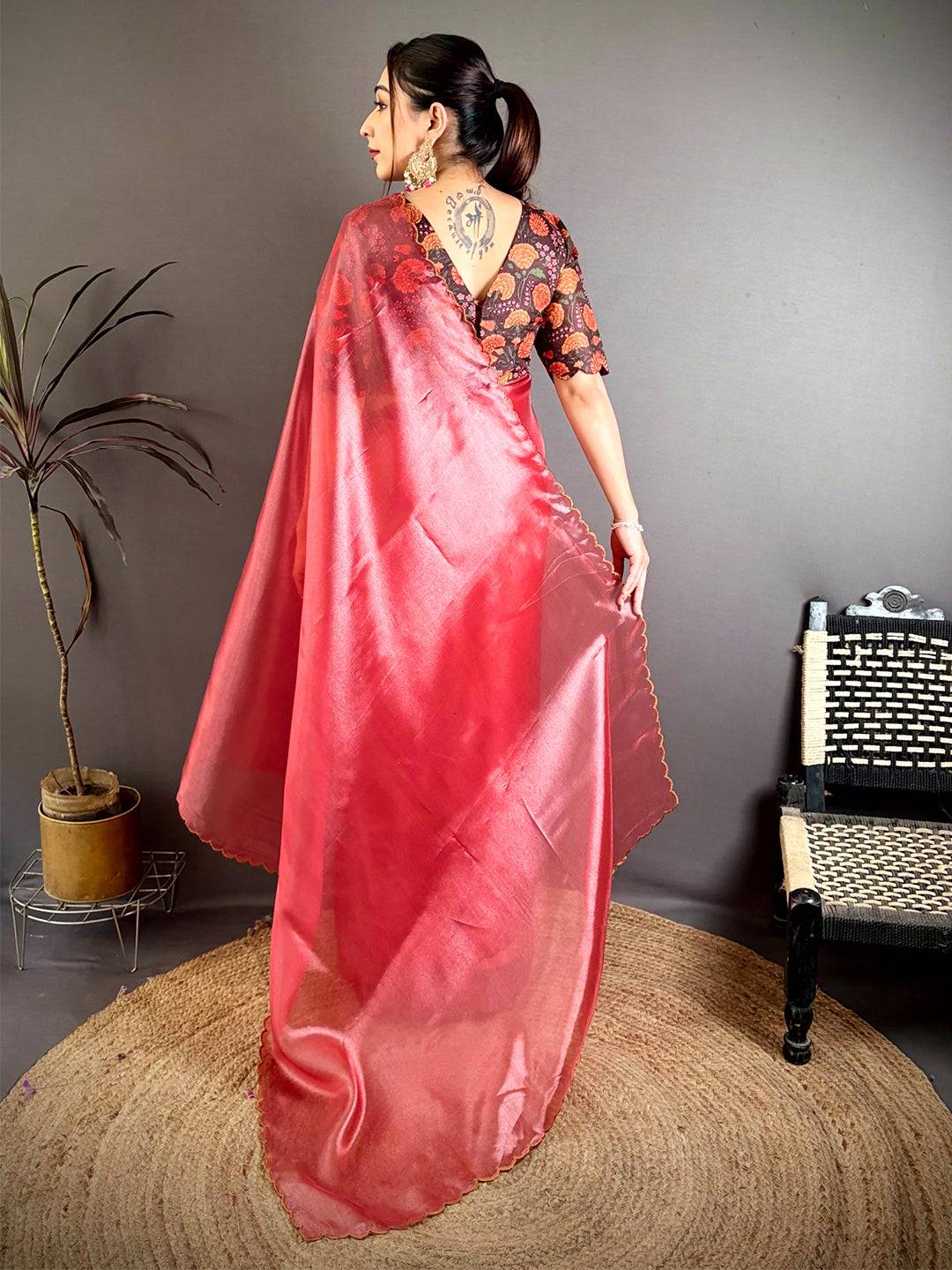 Glass Silk Embroidered Cutwork Saree