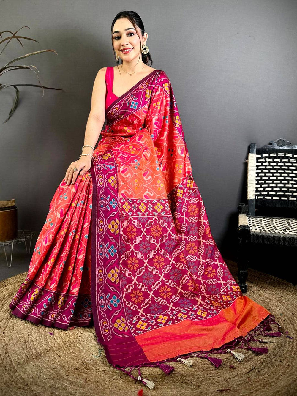 Exclusive Peach Silk Patola Saree