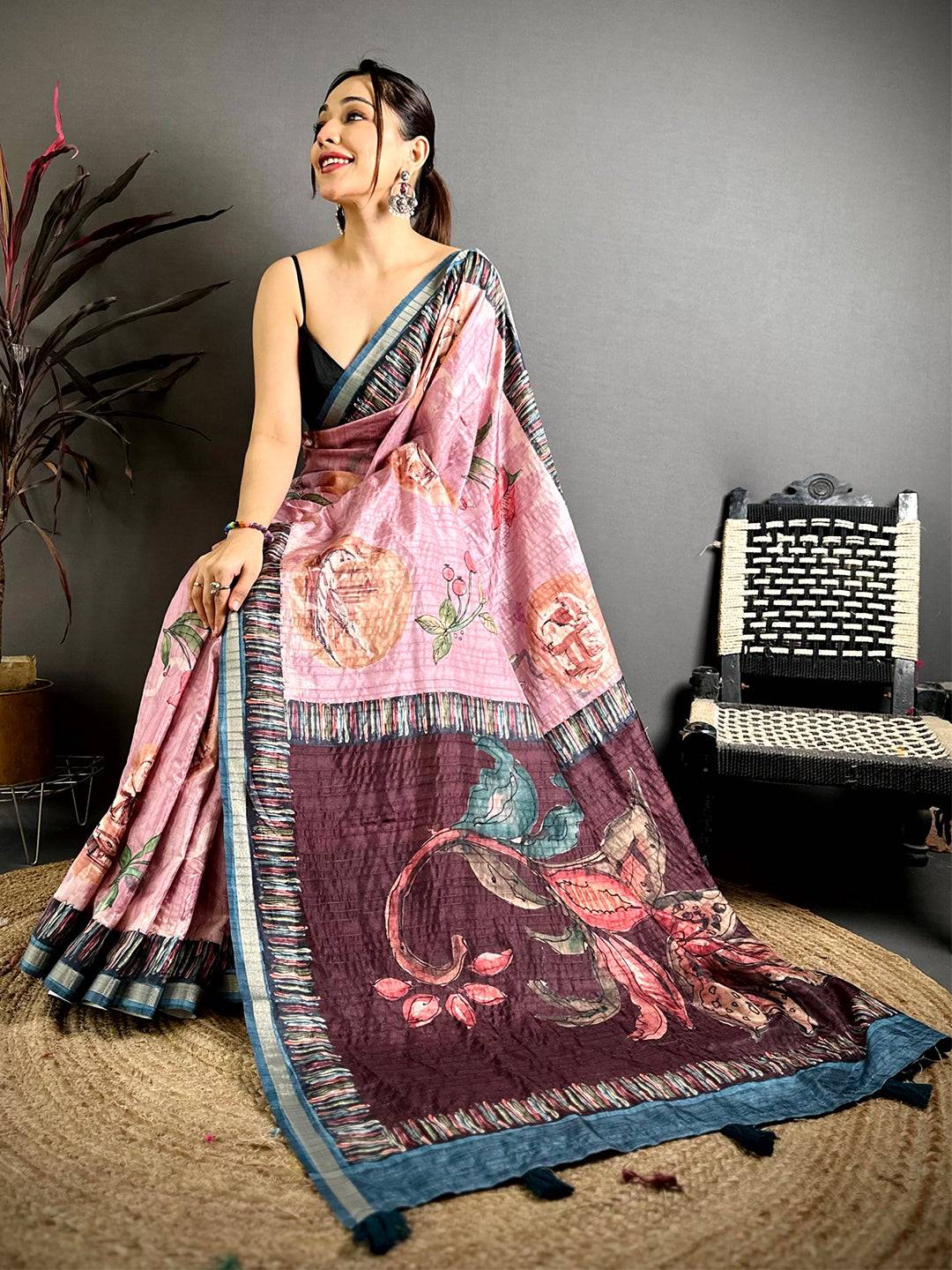 Regal Soft Tussar Kalamkari Saree