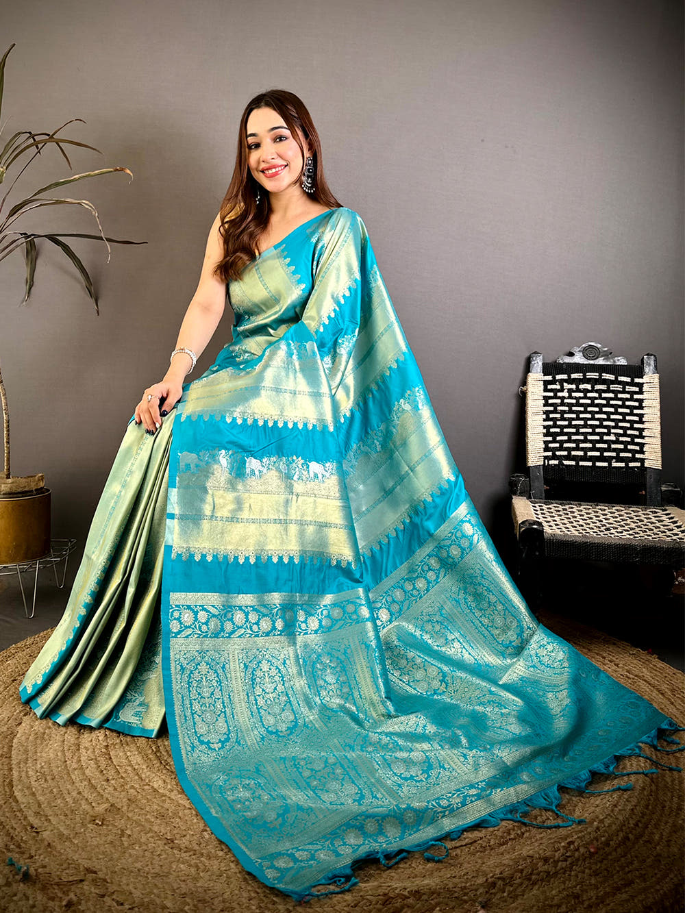 Soft Silk Gold Silver Striped Zari Saree