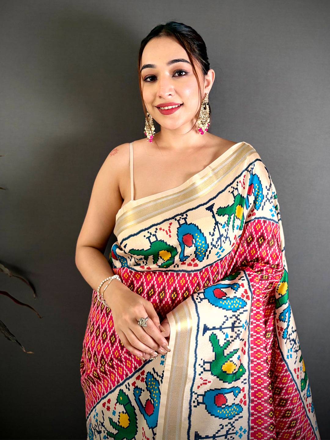Pink Soft Kanchi Silk Ikkat Patola Saree