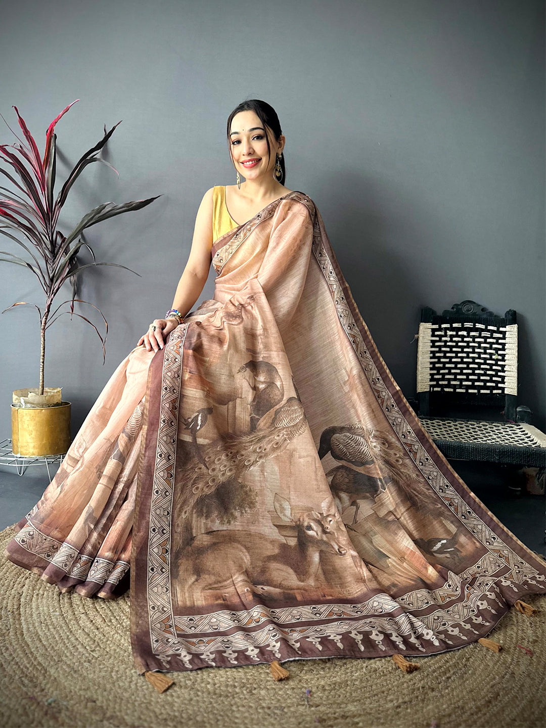 Regal Art Poster Pallu Kalamkari Linen Saree