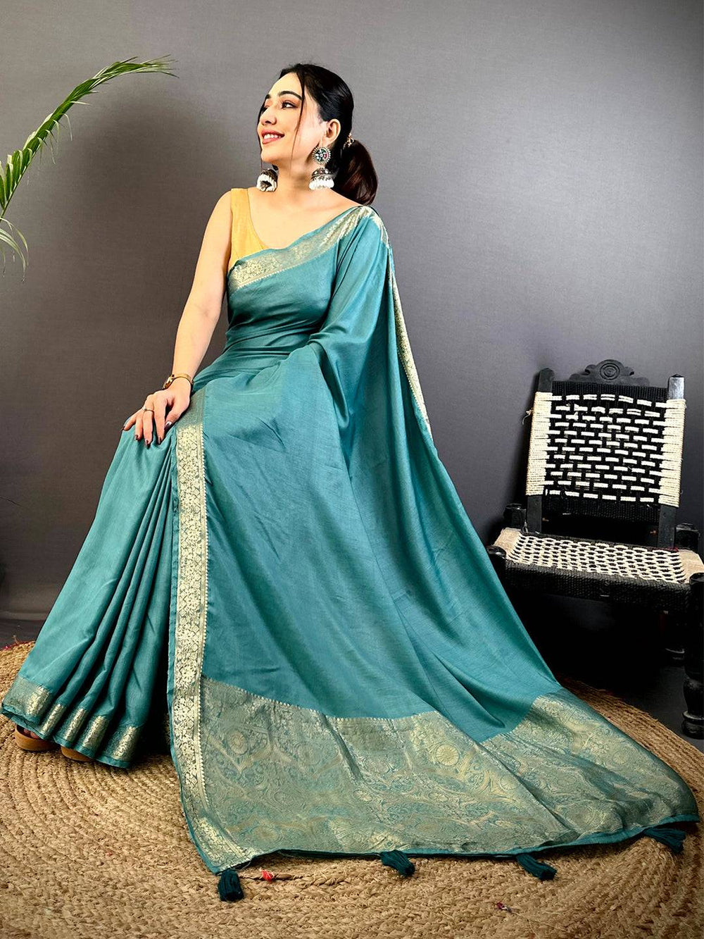 Rama Hand-Dyed Pure Viscose Saree