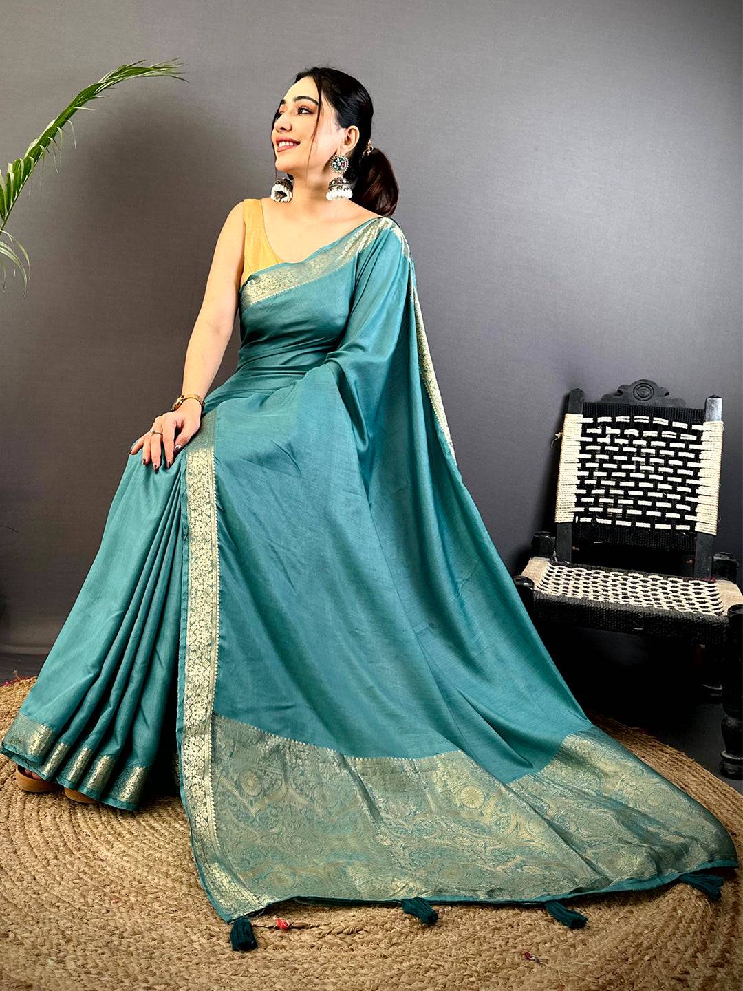 Rama Hand-Dyed Pure Viscose Saree