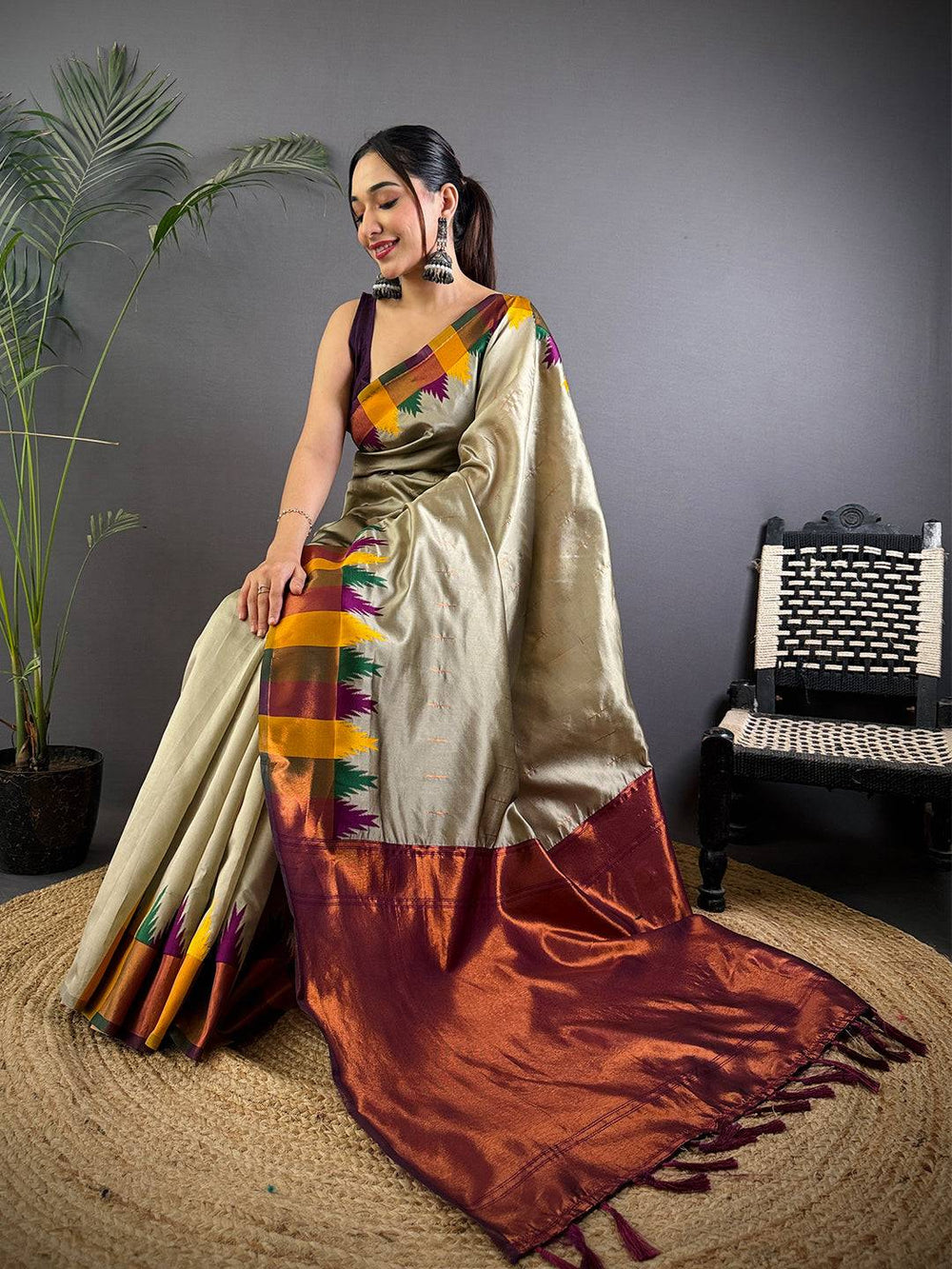 Pista Copper Radiance Katan Silk Saree