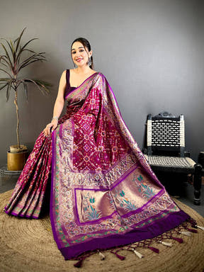 Wine Soft Semi Silk Double Ikkat Patola Saree