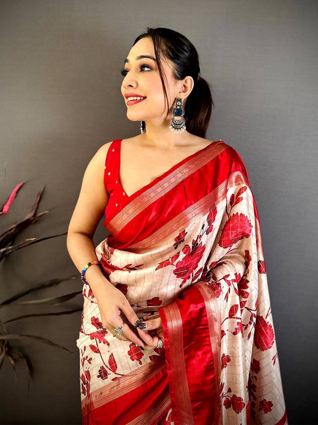 Ivory Soft Silk Gadwal Kalamkari Saree