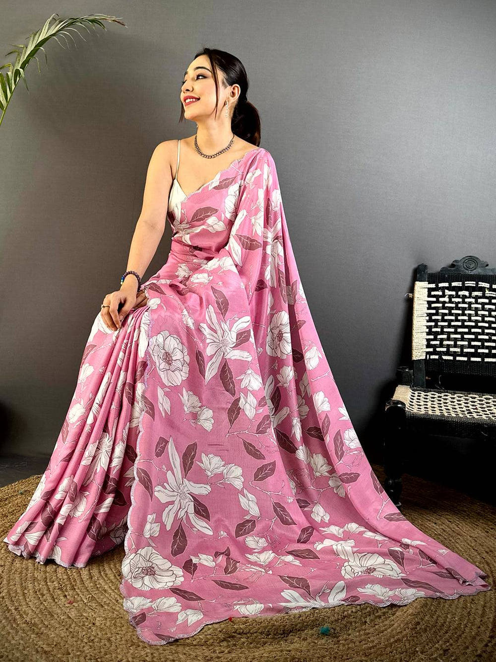 Regal Stone Work Chinnon Floral Saree
