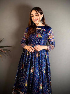 Soft Dola Silk Round Neck Full Sleeve Kurti