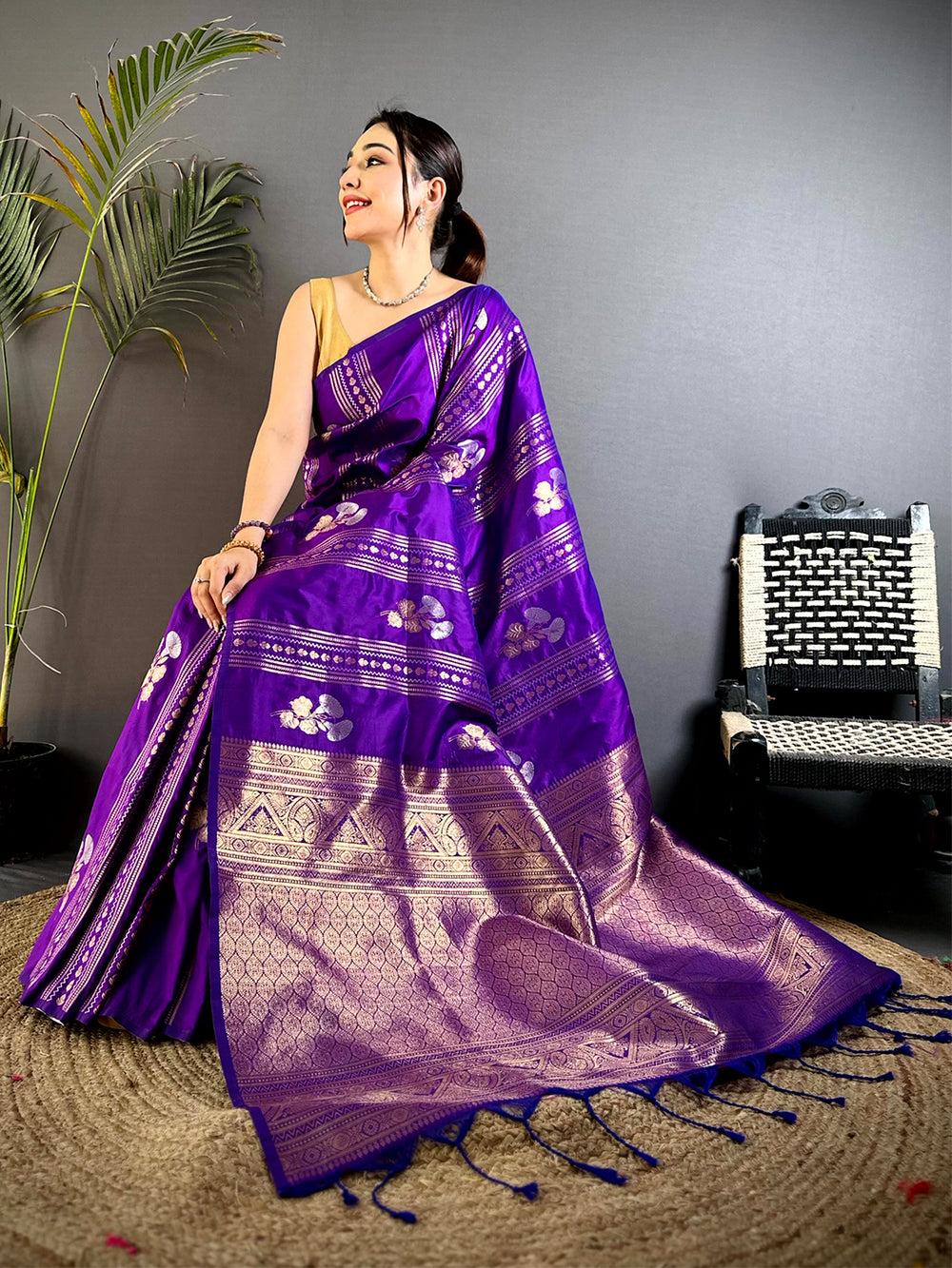 Purple Sona Chandi Striped Silk Saree