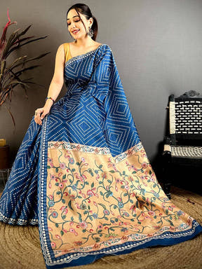 Radiant Tussar Bandhej Kalamkari Saree