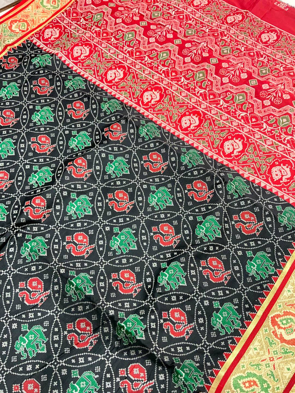 Elegant Black Pochampally Patola Silk Saree