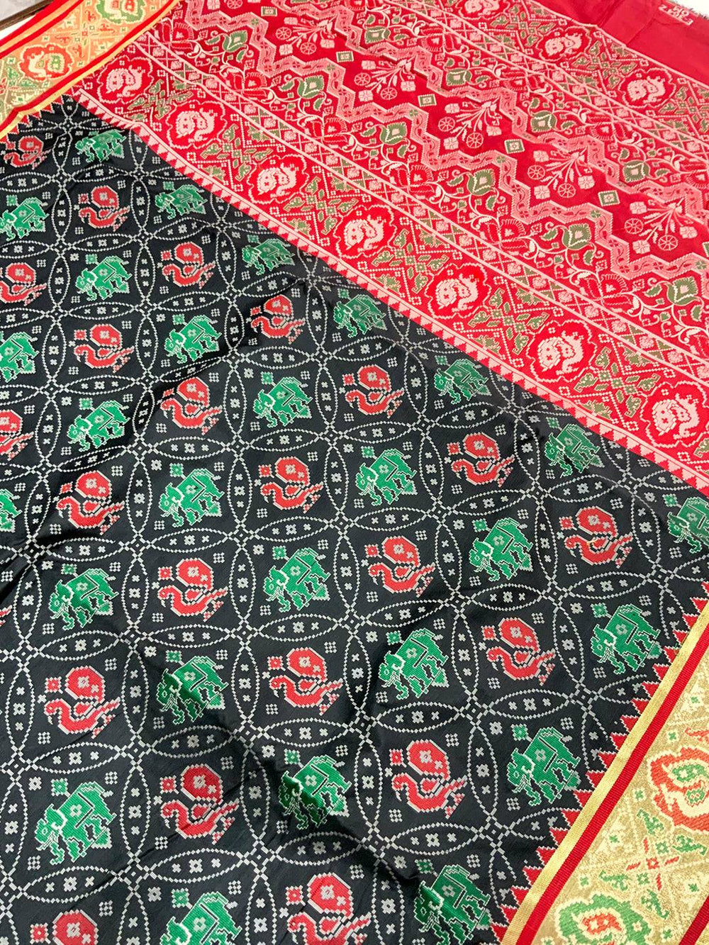 Elegant Black Pochampally Patola Silk Saree