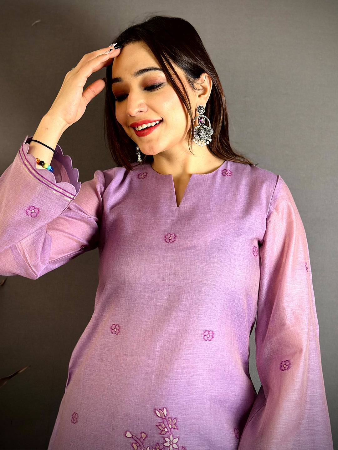 Lavender Hand Embroidered Suit Set