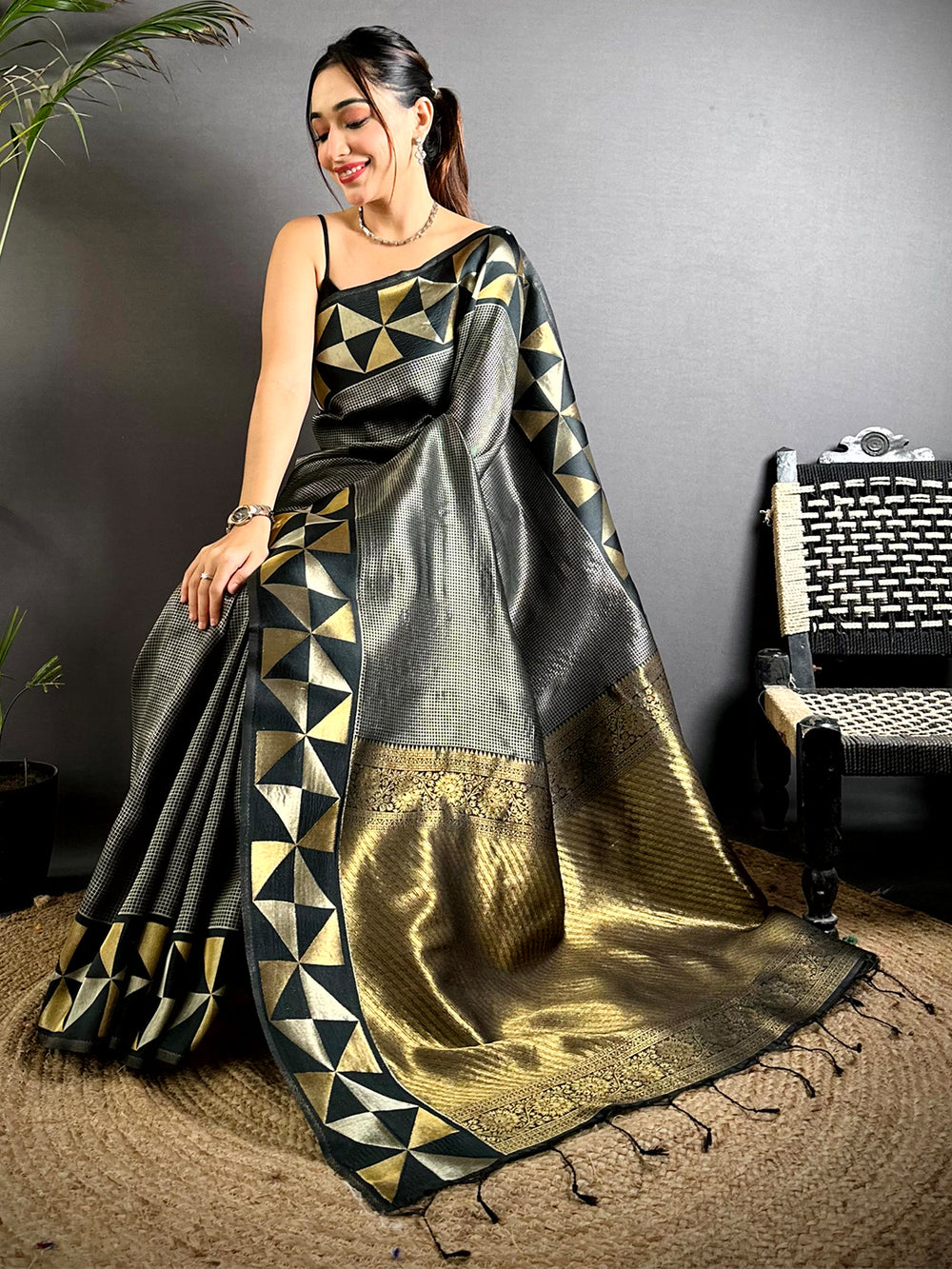 Black Sona Chandi Weave Katan Silk Saree