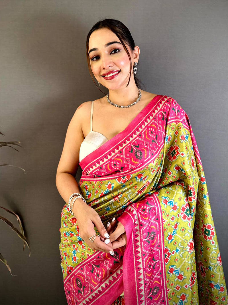 Opulent Ikkat Printed Tussar Saree